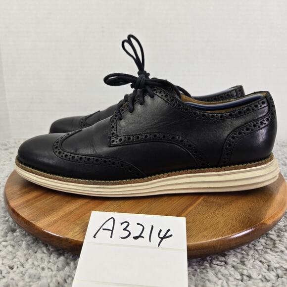 Cole Haan LunarGrand Black Leather Wingtip Brogue Business Casual Oxford Men 9 M - Picture 1 of 13